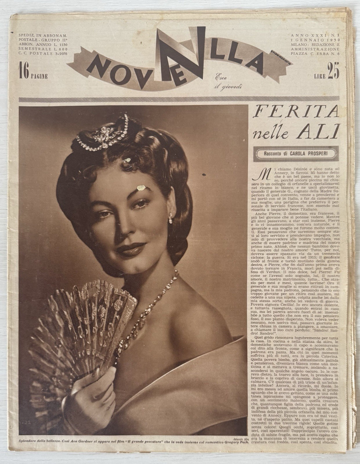 NEWS Women’s Literary Magazine Rizzoli No.1 1950 Year XXXI Ava Gardner