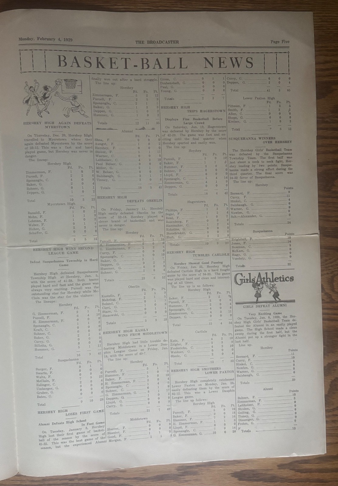 1929 Hershey PA High School Newspaper The Broadcaster Basketball Choclatier