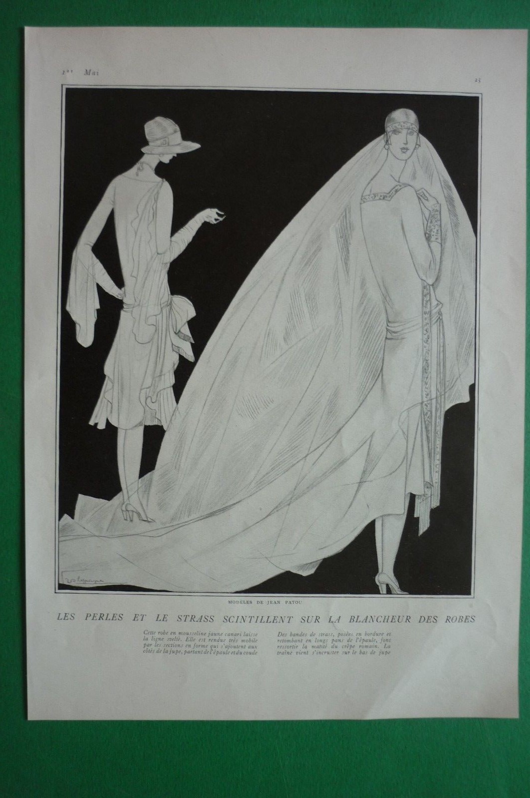Georges Lepape Vogue 1924 Art Deco Illustration Modeles J.Patou Original Page