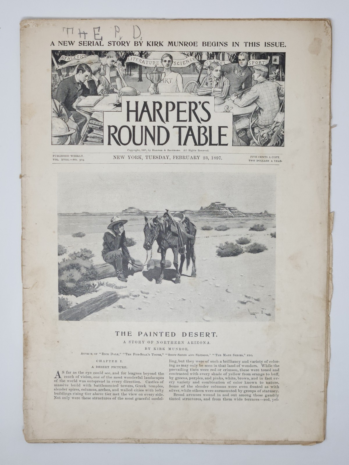 Harper’s Round Table with illustration by Frederic Remington ~ roping a grizzly