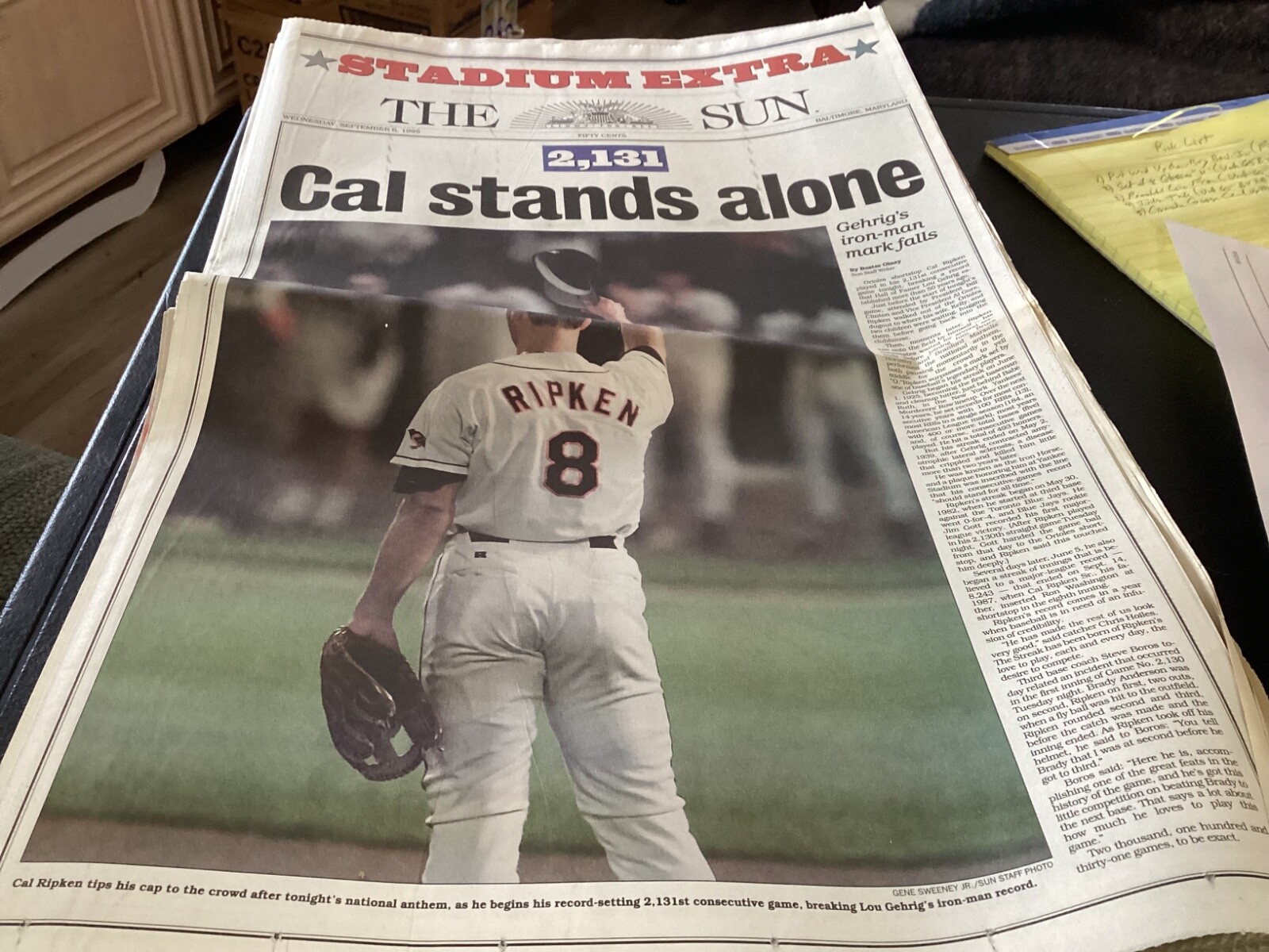 Baltimore Sun Stadium Extra “Cal Stands Alone” September 6,1995 Complete