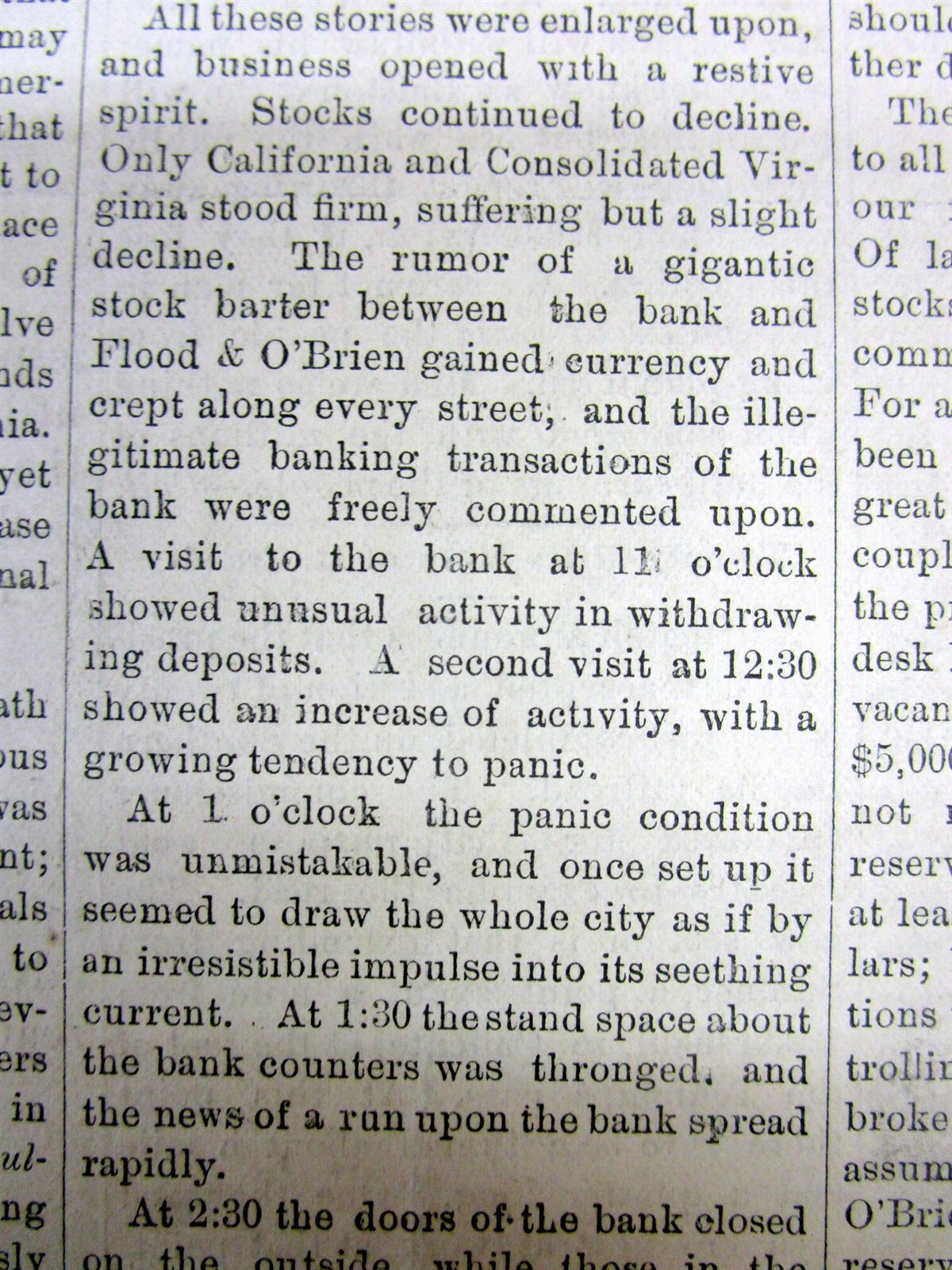 Rare 1873 VISALIA California newspaper broadside “extra” CALIFORNIA BANK FAILURE
