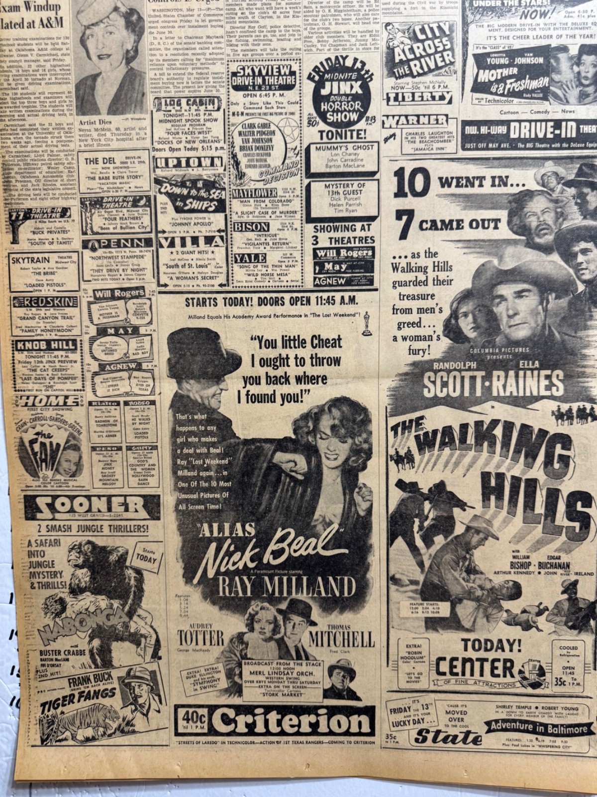 1949 MAY MOVIE ADS 21 OKLA. CITY NEWSPAPER PAGES WITH LOTS OF ADS GROUP #29