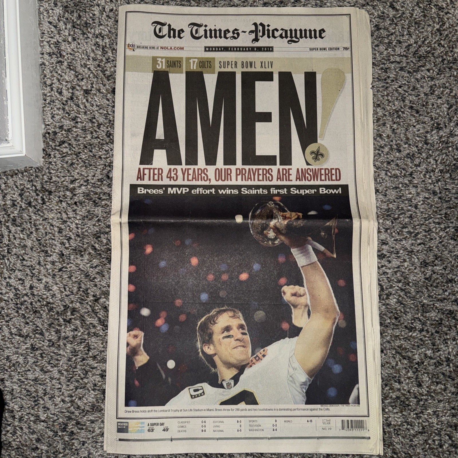 Vintage NEW Times Picayune Newspaper New Orleans SAINTS WIN SUPERBOWL 2010 AMEN