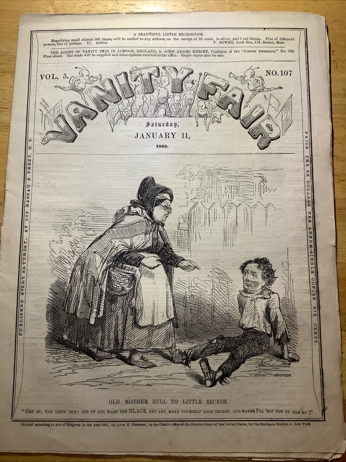 1862 RARE CIVIL WAR VANITY FAIR NEWSPAPER ~ JEFFERSON DAVIS