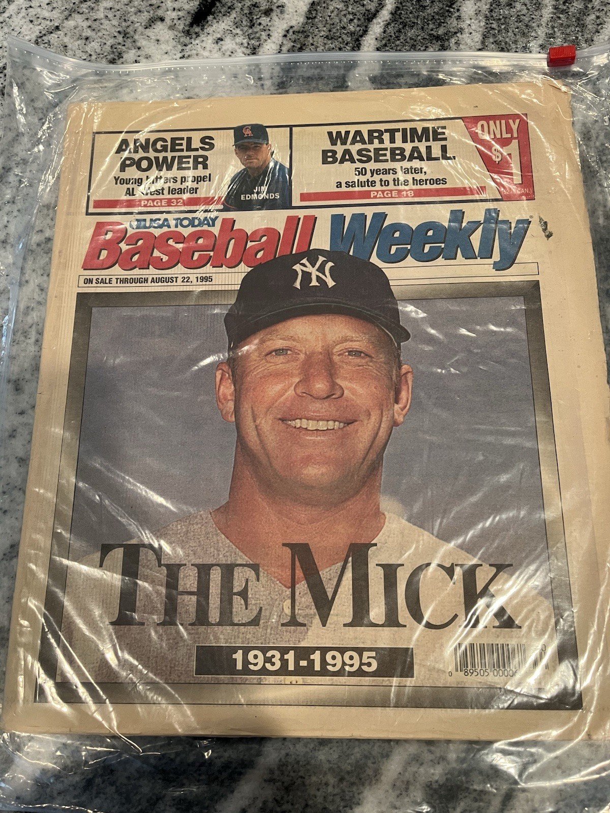 USA TODAY BASEBALL WEEKLY NEWSPAPER AUGUST 22, 1995 – THE MICK 1993-1995