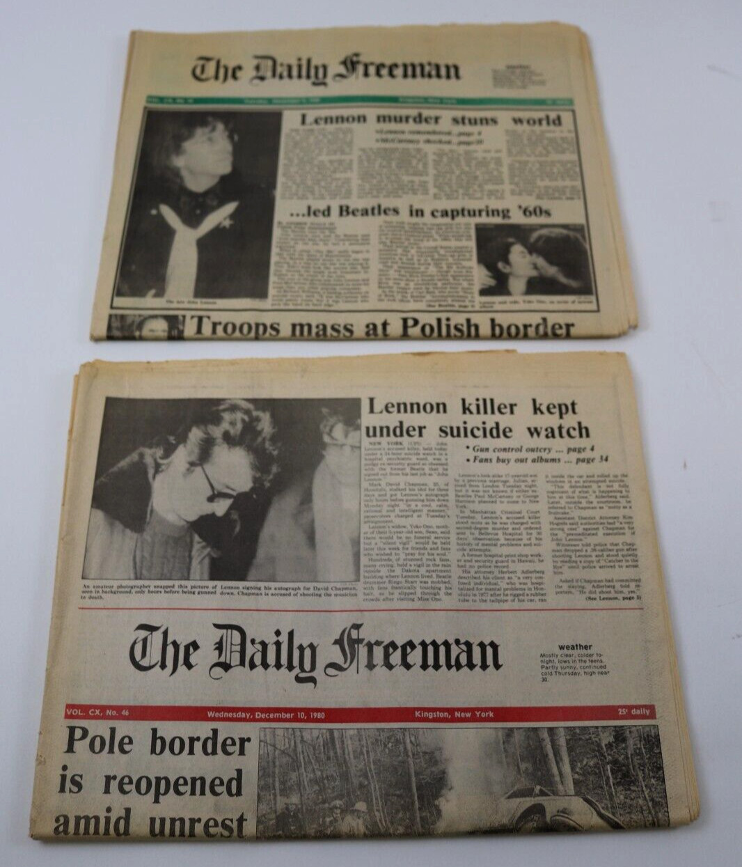 2 Newspapers Dec. 9/10, 1980 – John Lennon Assassination…SEE PHOTOS !!!