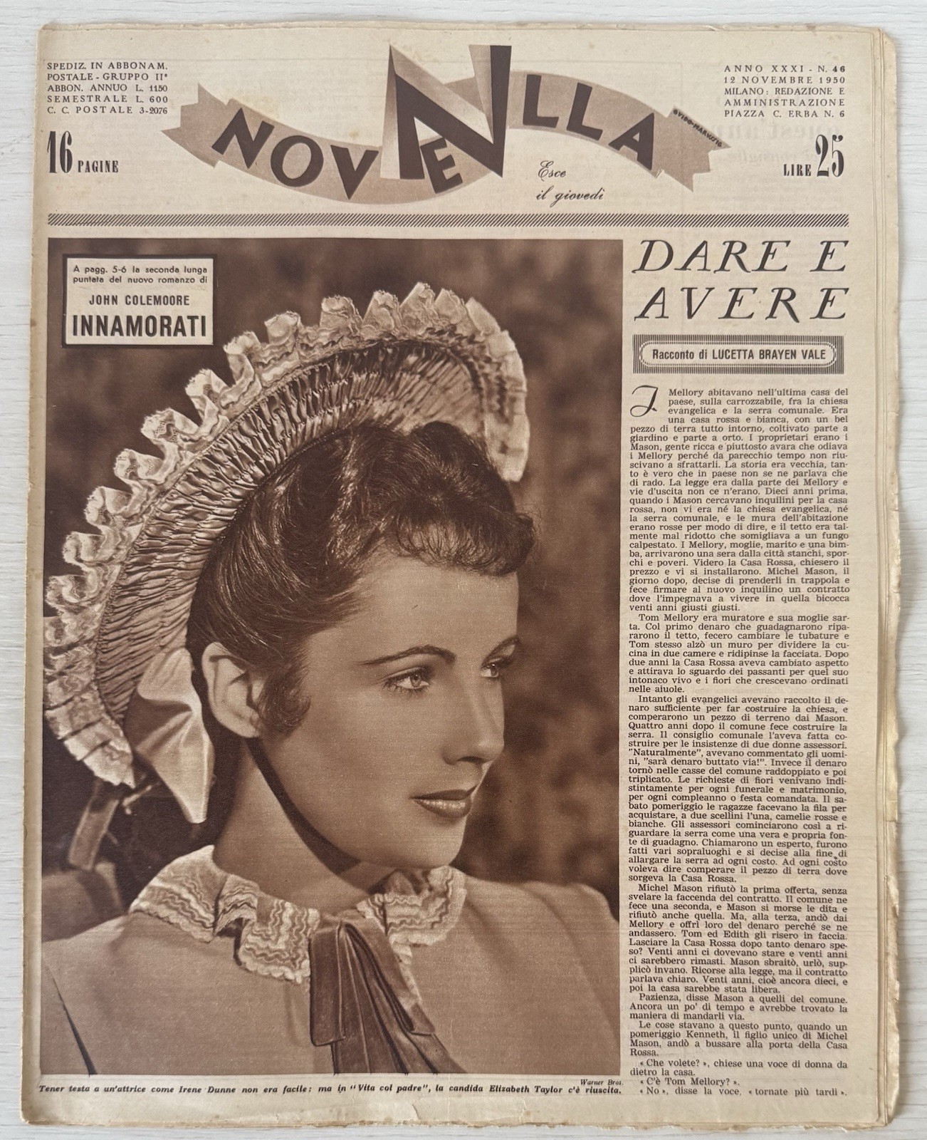 NEWS Women’s Literary Magazine Rizzoli No.46 1950 XXXI Elizabeth Taylor