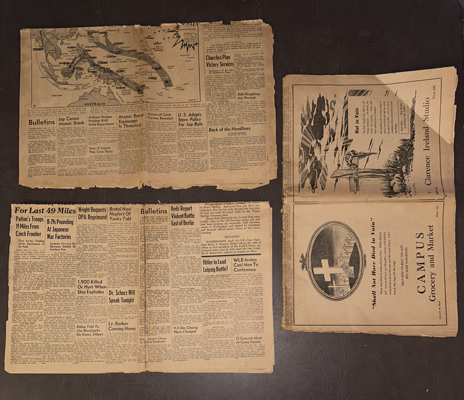 NORMAN TRANSCRIPT PEACE WORLD WAR 2 NEWSPAPER LOT 1945 V-E DAY SPECIAL
