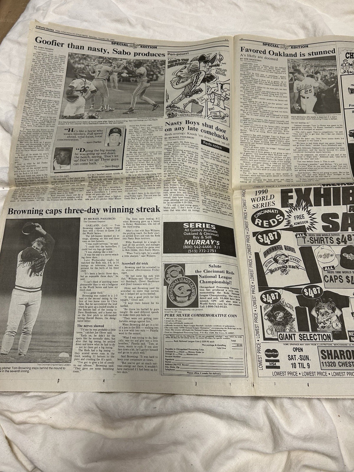 Oct 20, 1990 Cincinnati Enquirer- Reds’ victory Game 3 World Series