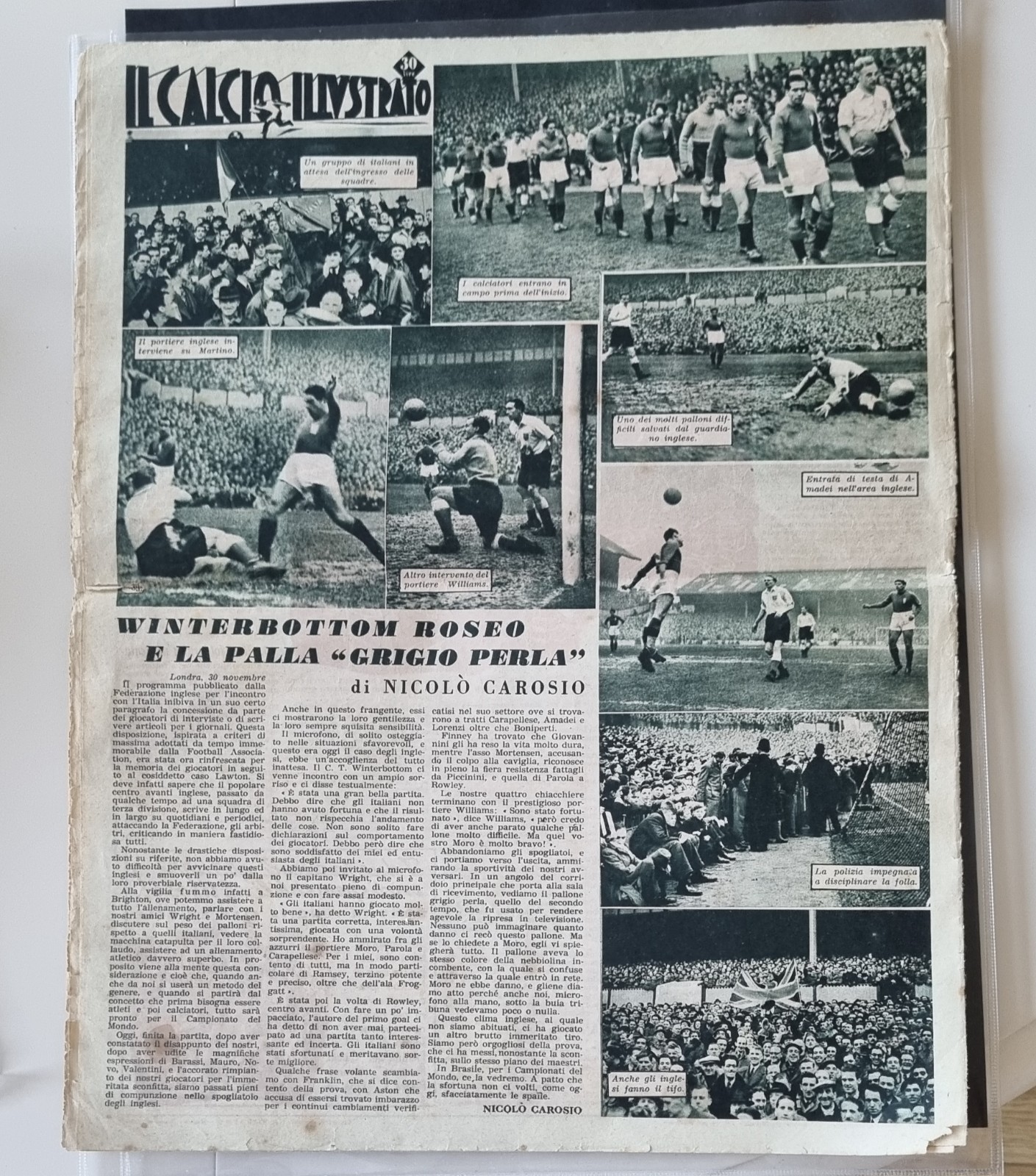 FOOTBALL NEWSPAPER ENGLAND Vs ITALY INTERNATIONAL IL CALCIO ILLUSTRATO n48 1949