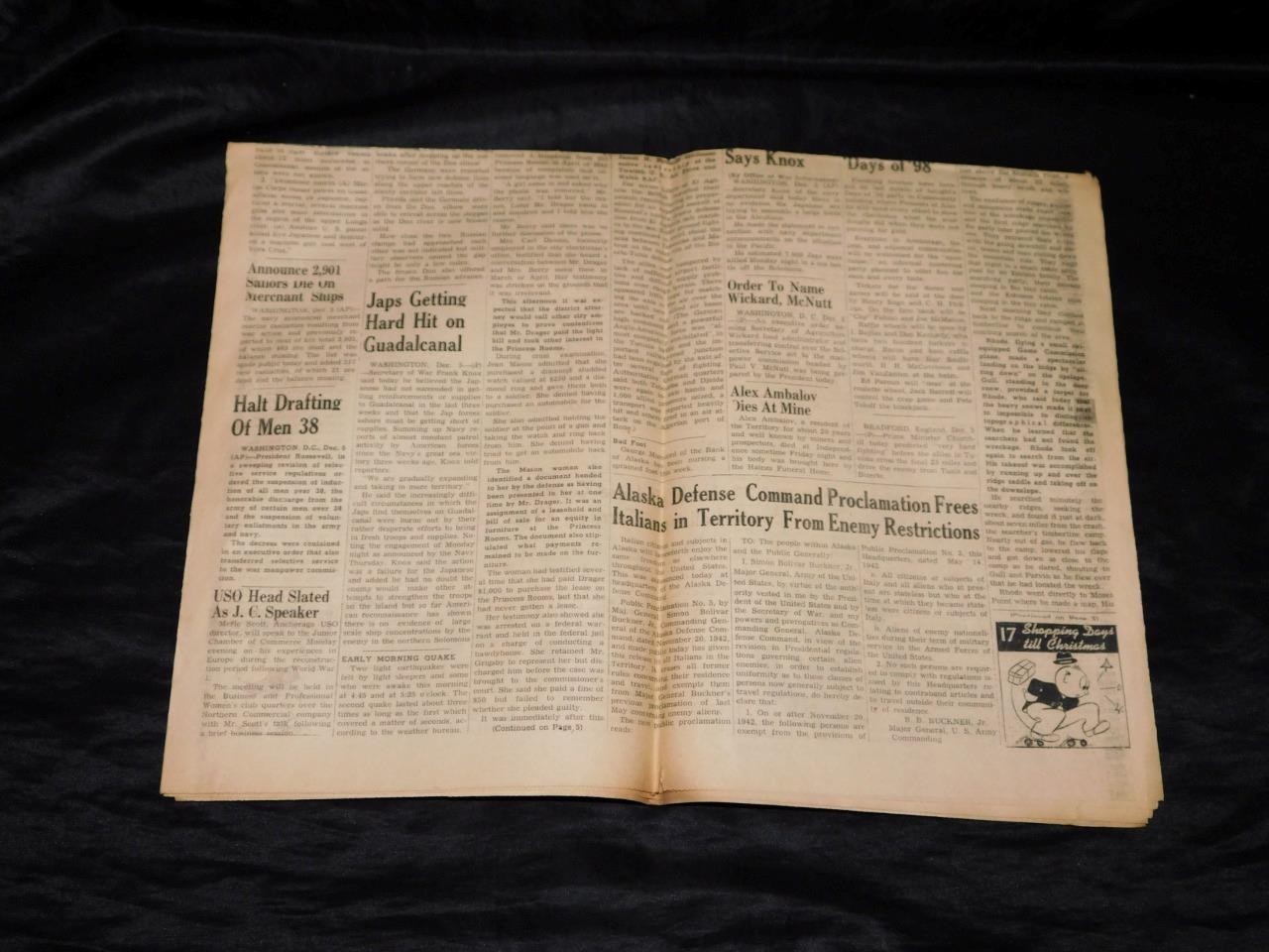 Dec 3 1945 Anchorage Alaska WW2 Newspaper Shatolik Dog Teams Air Plane Crash