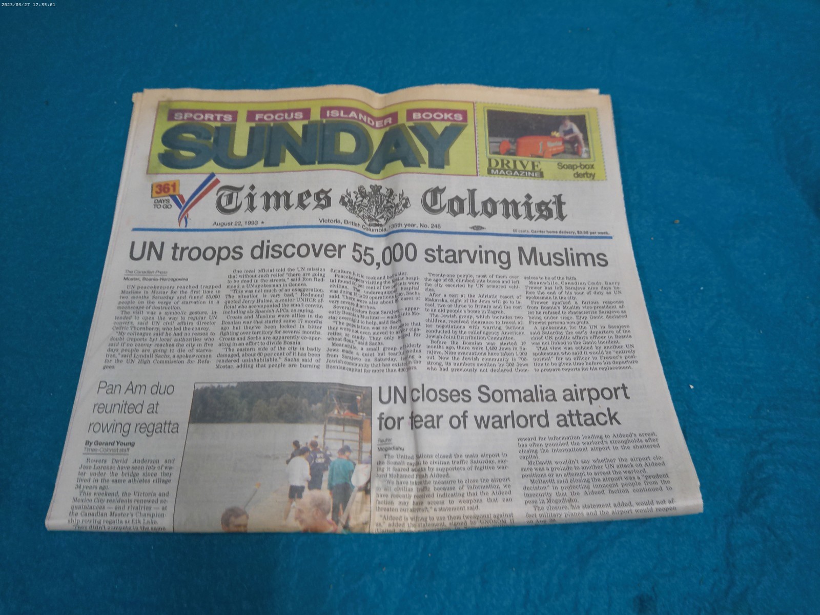Times Colonist Newspaper Aug 22 1993 UN Bosnia War Headline Canada