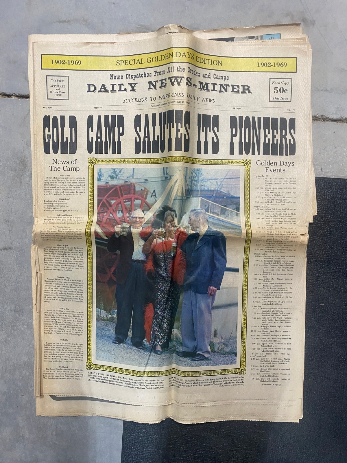 Newspaper: Daily News-Miner: 1969 Fairbanks, Alaska: gold mining vintage Golden