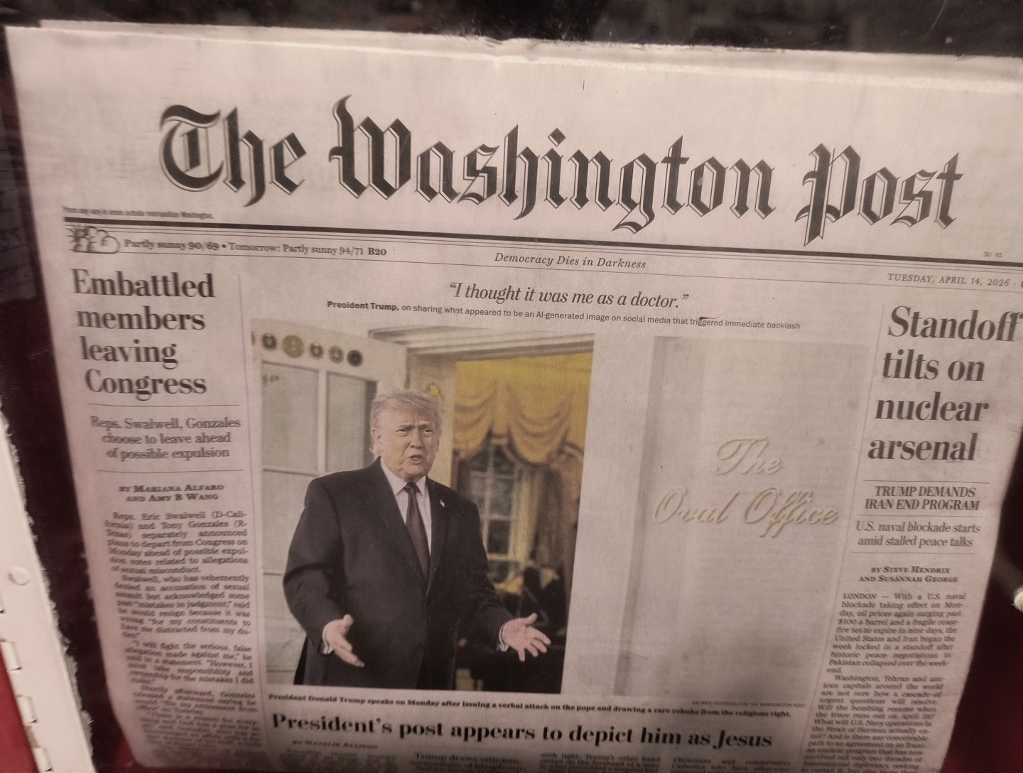 The Washington Post Tuesday April 14 2026 President Post Appears To Depict Him A