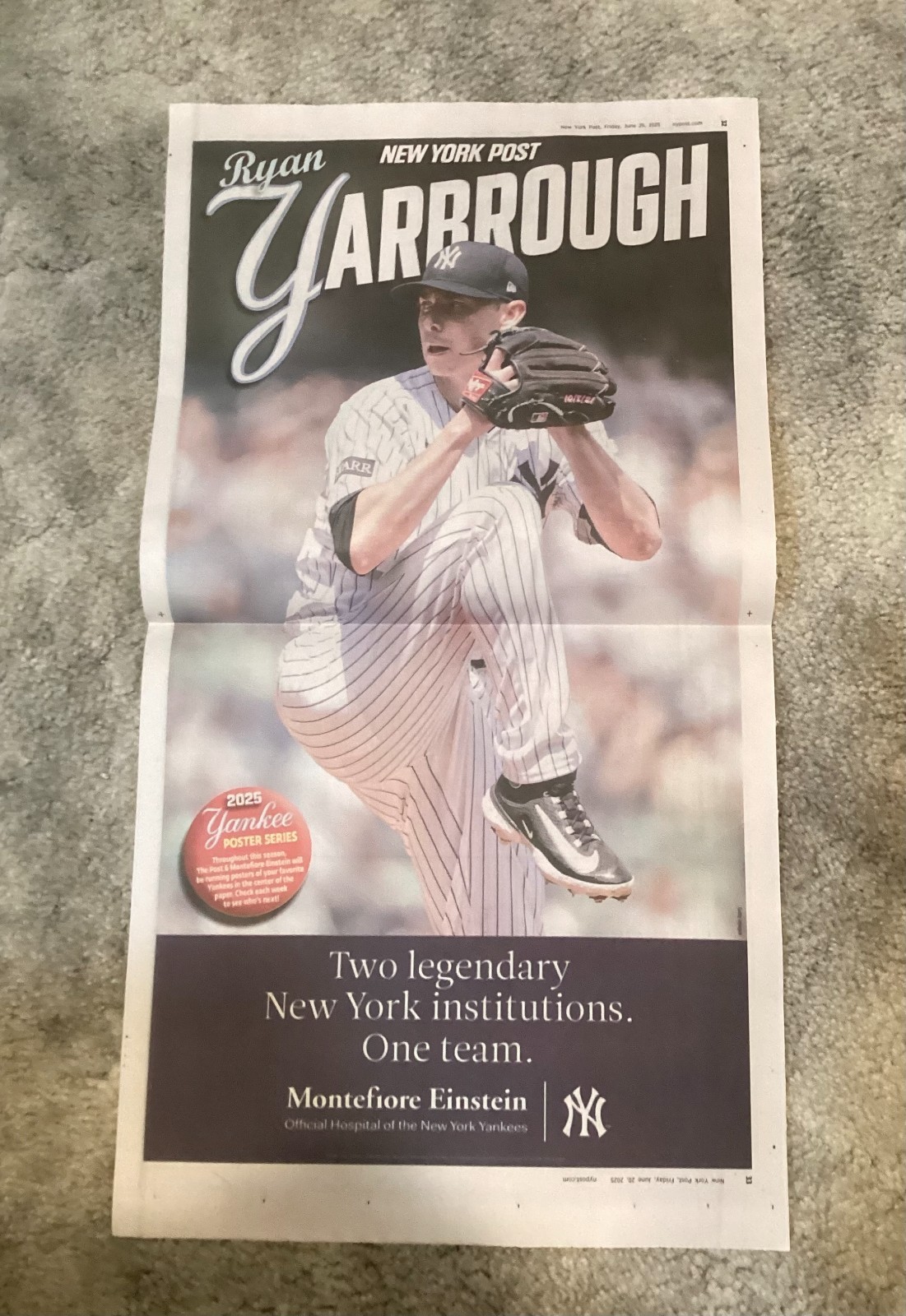 MLB Yankee Players Posters, Set of 24 from NY Post Centerfolds, March-Sept, 2025
