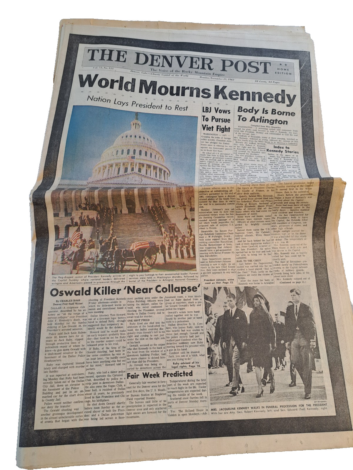 Newspaper The Denver Post Colorado Nov 25, 1963 World Mourns Kennedy