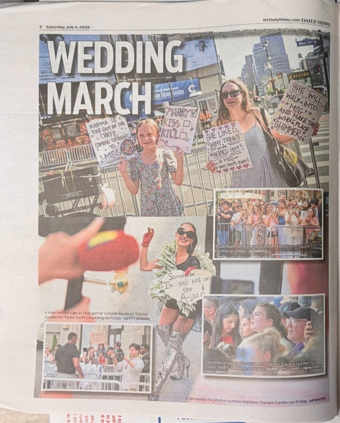 Travis Kelce Taylor Swift Wedding Madison Square Garden NY Daily News 7/4/2026