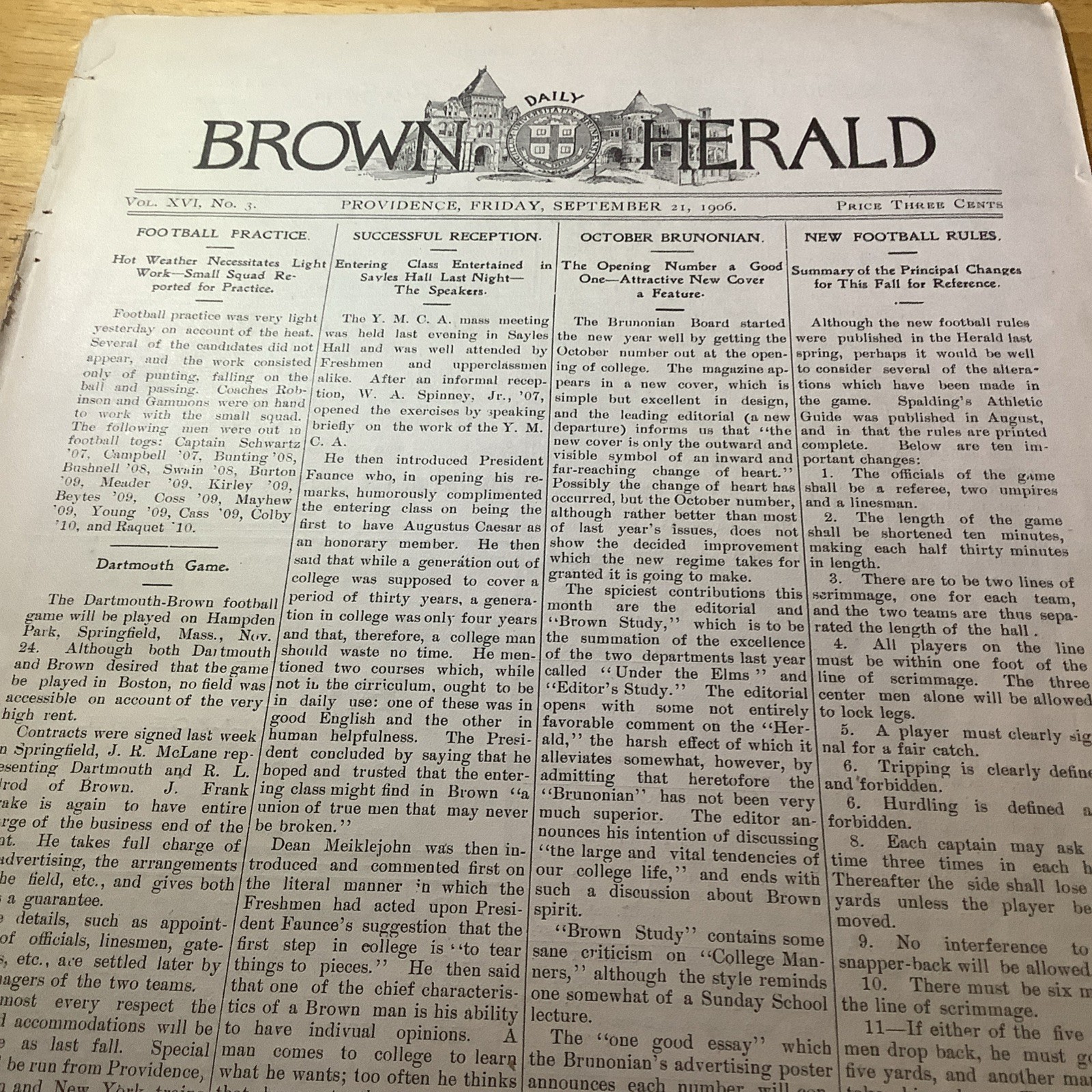 1906 BROWN UNIVERSITY NEWSPAPER ~ VINTAGE CONTENT