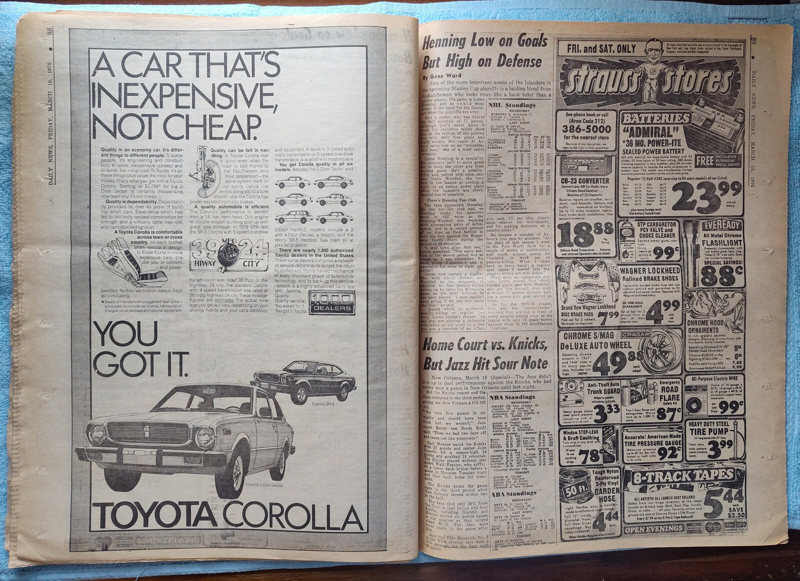 New York Daily News 19 March 1976 Patty Hurst Yogi Berra Toyota Corolla Ad More!