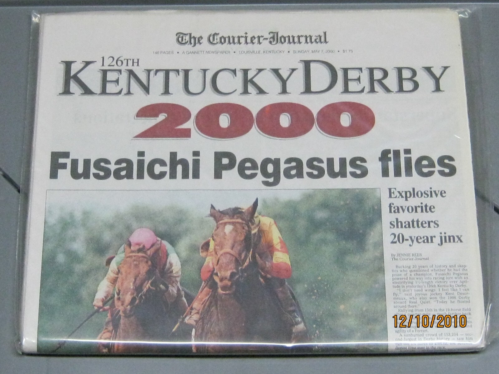 126th Kentucky Derby – Fusaichi Pegasus Collectible Newspaper