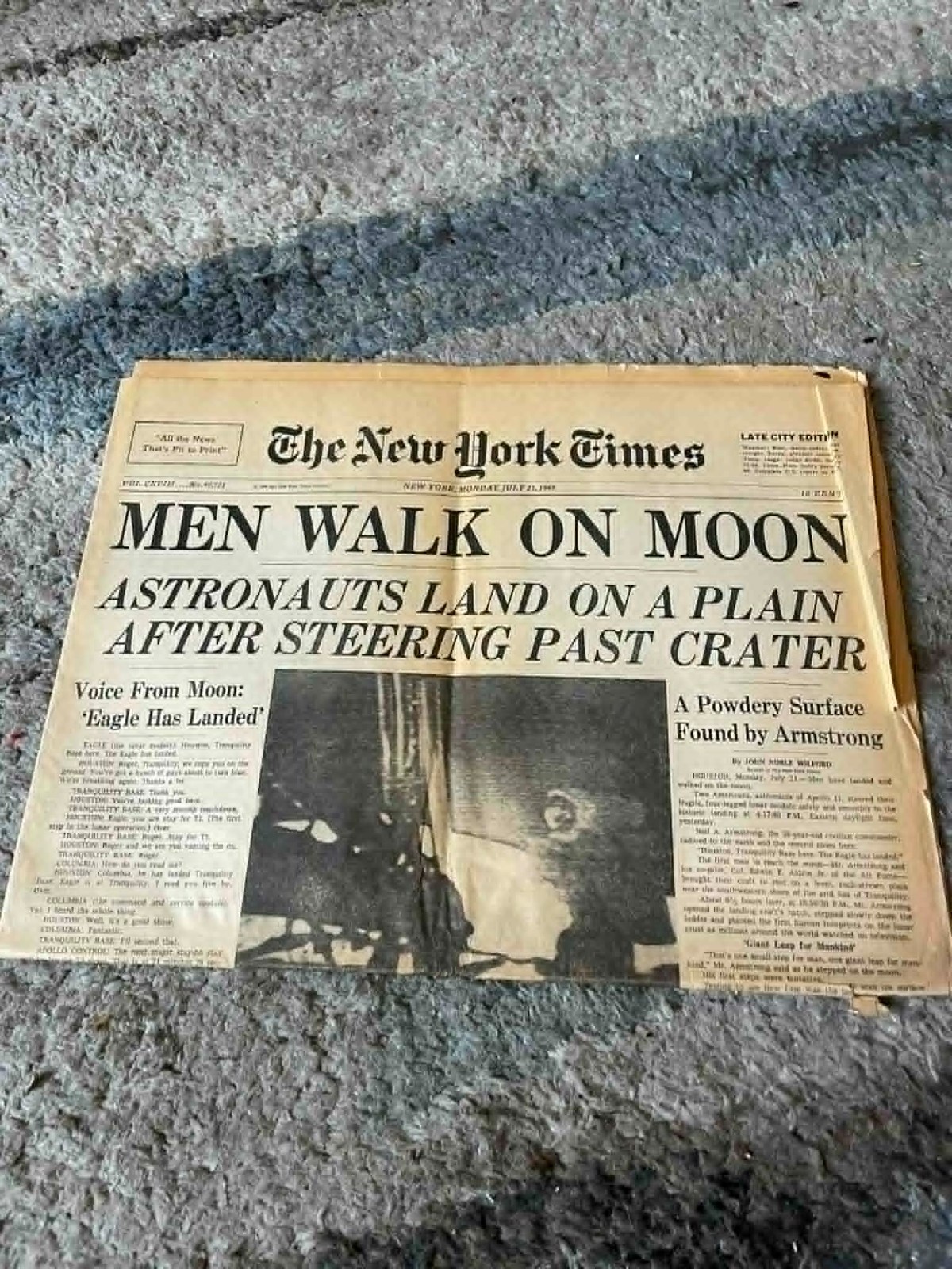 The New York Times July 21, 1969 Apollo 11 Moon Landing Newspaper