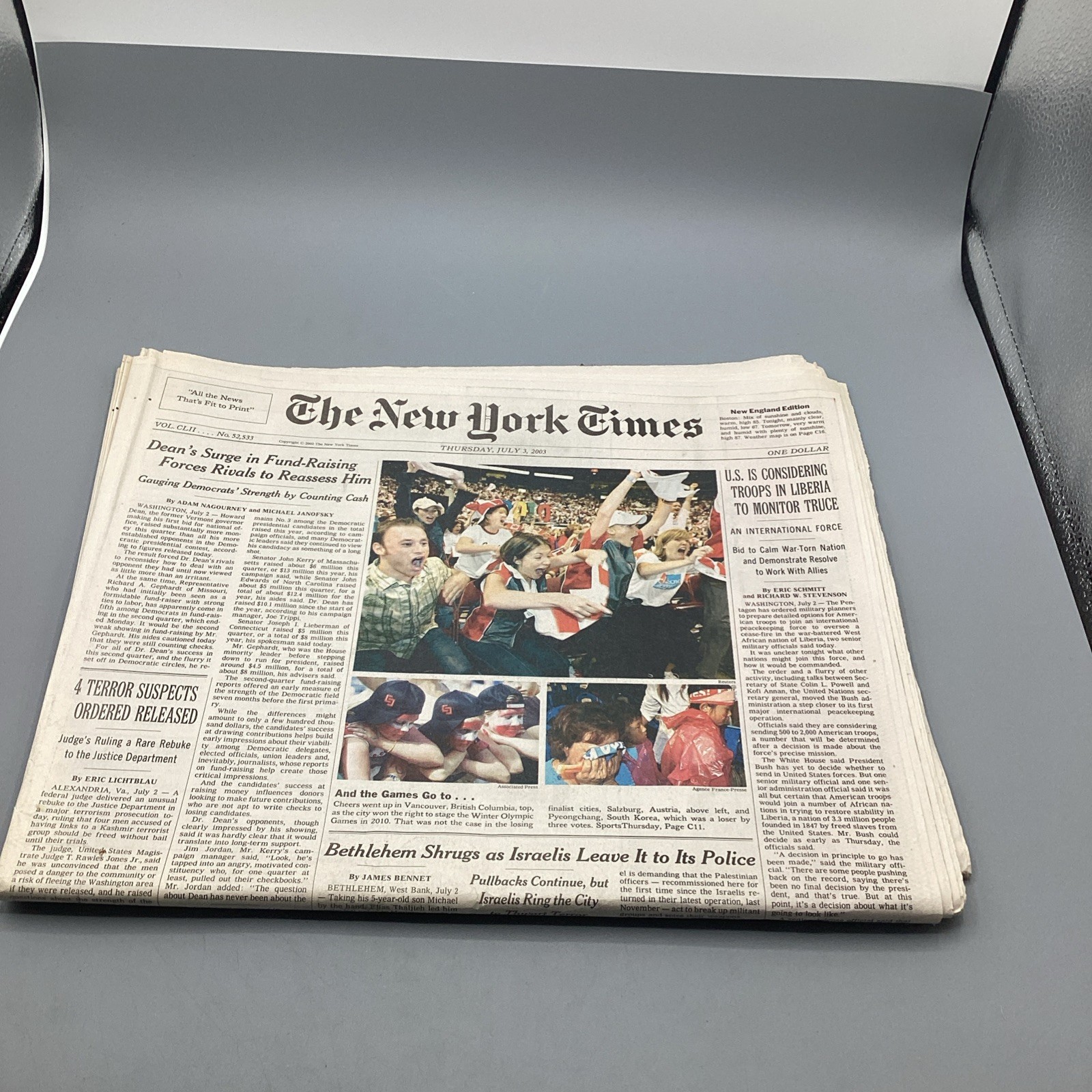July 3, 2003 The New York Times War On Terror Full-Newspaper