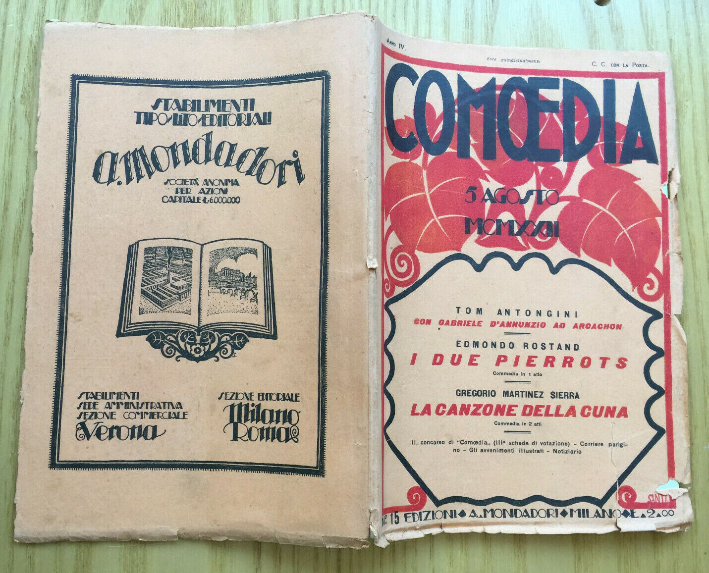 MONDADORI COMEDIA PERIODICO COMEDIA E VITA THEATRALE N° 15 1922 E. ROSTAND 2/19