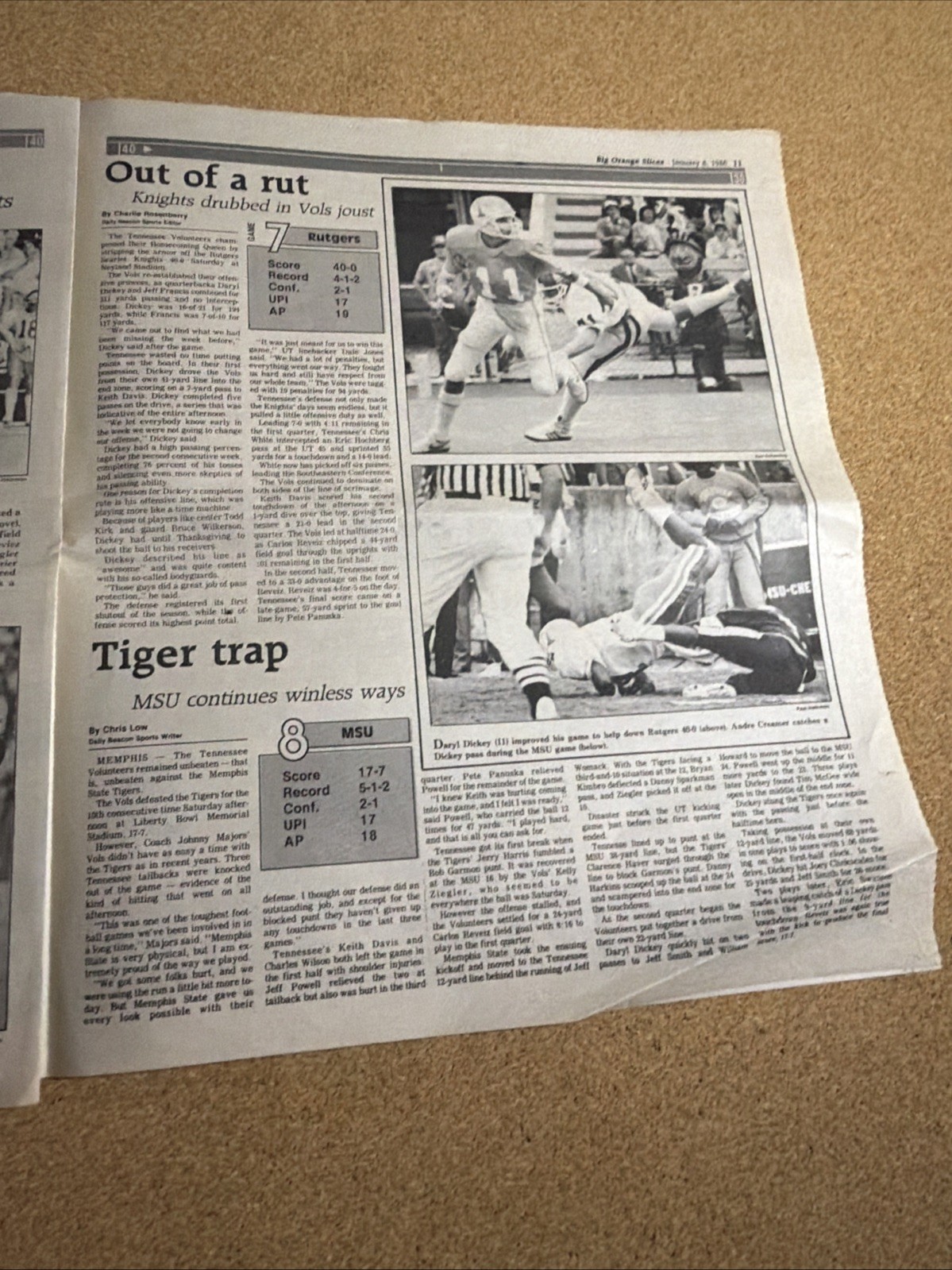 1985 Tennessee Vols Football Sugar Bowl Sugar Vols 2 Paper Special Inserts VG