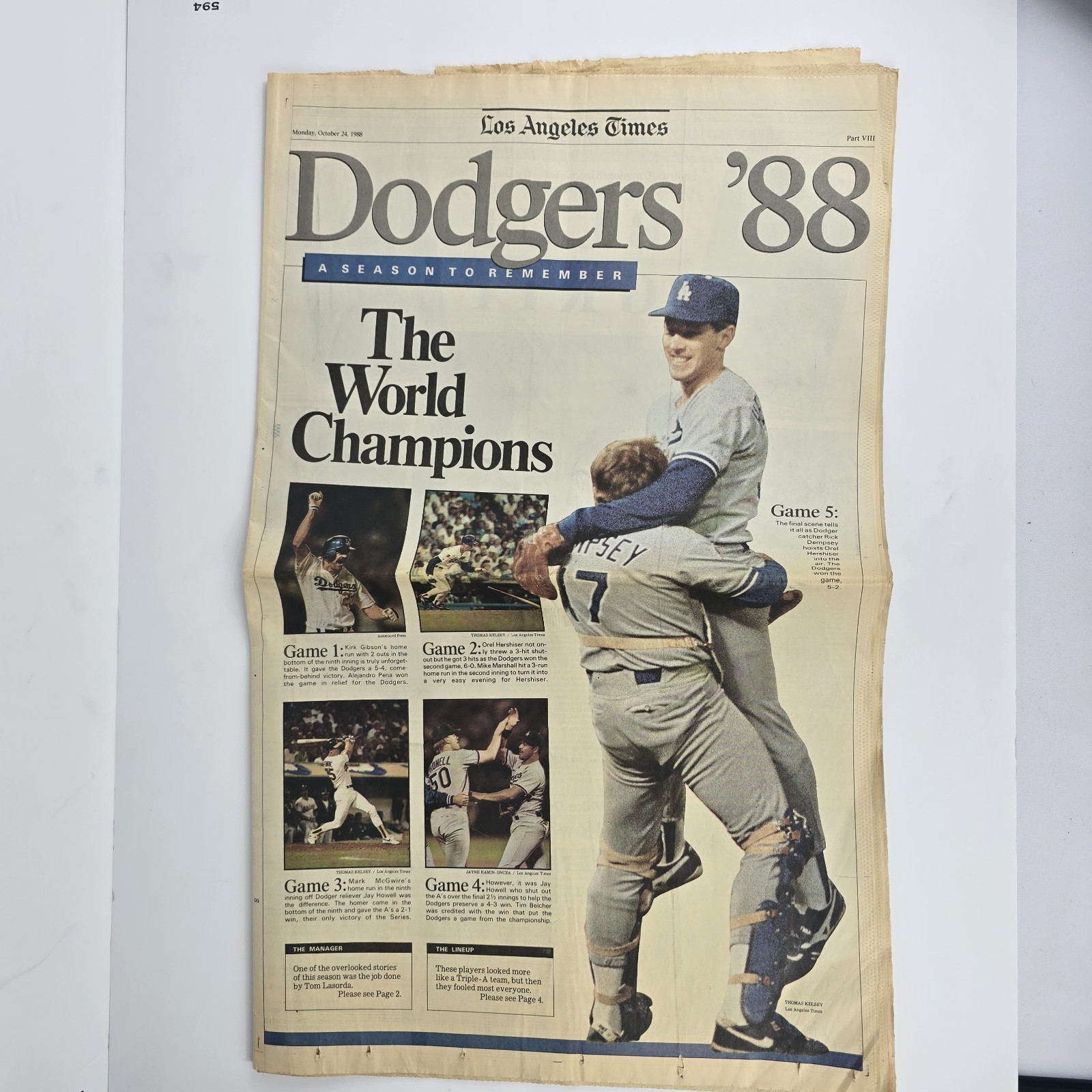 1988 Los Angeles Dodgers World Series Champions Newspaper