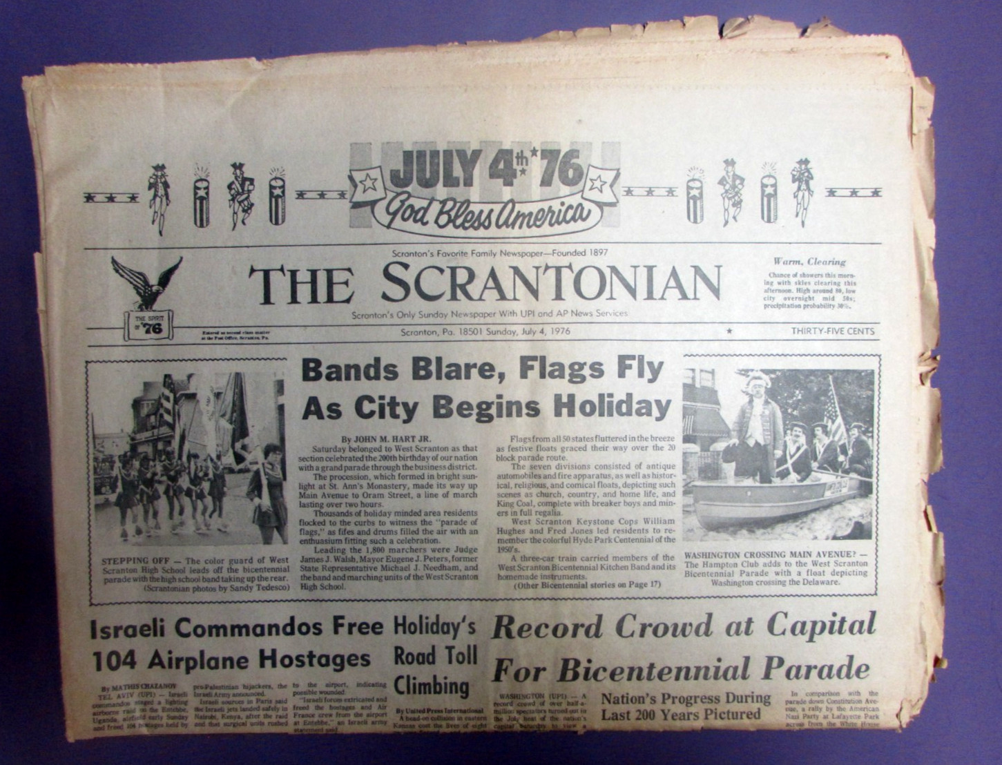 THE SCRANTONIAN JULY 4 1976 BANDS BLARE, FLAGS FLY AS CITY BEGINS HOLIDAY
