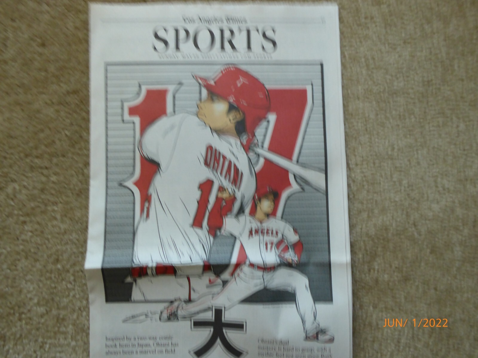 MLB- Ohtani, Pujols: LA Times Lot Of Two Newspaper Sports Sections Only. 2021.