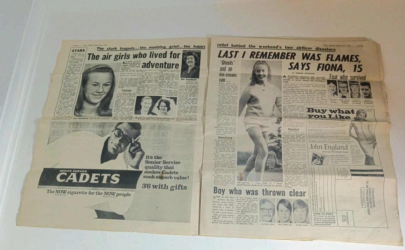 Daily Mirror Stockport Perpignan Plane Disaster Crash June 5th 1967 Newspaper