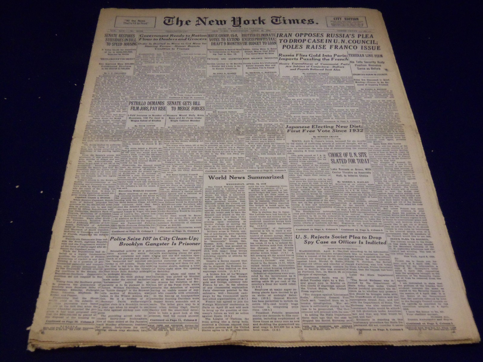 1946 APRIL 10 NEW YORK TIMES – CHOICE OF U. N. SITE SLATED – NT 3158