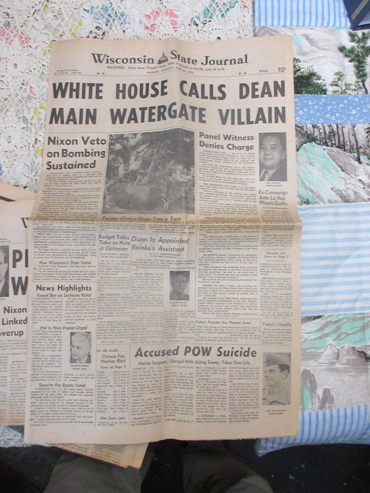 Newspape Section ~ Dean Watergate Villain~ Wisconsin State Journal 6/28/73