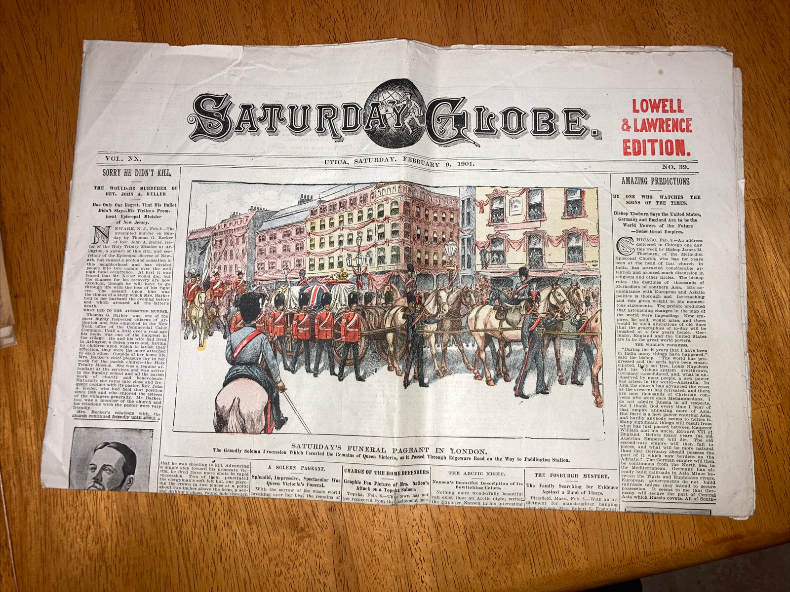 Vintage Newspaper Saturday Globe Utica NY Feb 9 1901 Queen Victoria Funeral