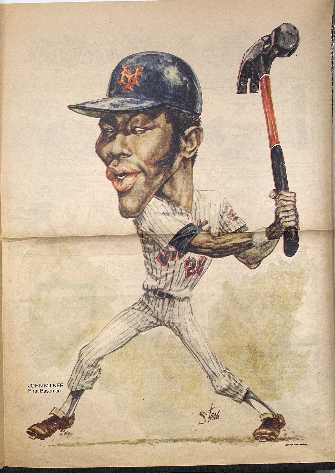 John Milner 1973 NEW YORK DAILY NEWS STARK INSERT CARTOON NEW YORK Mets