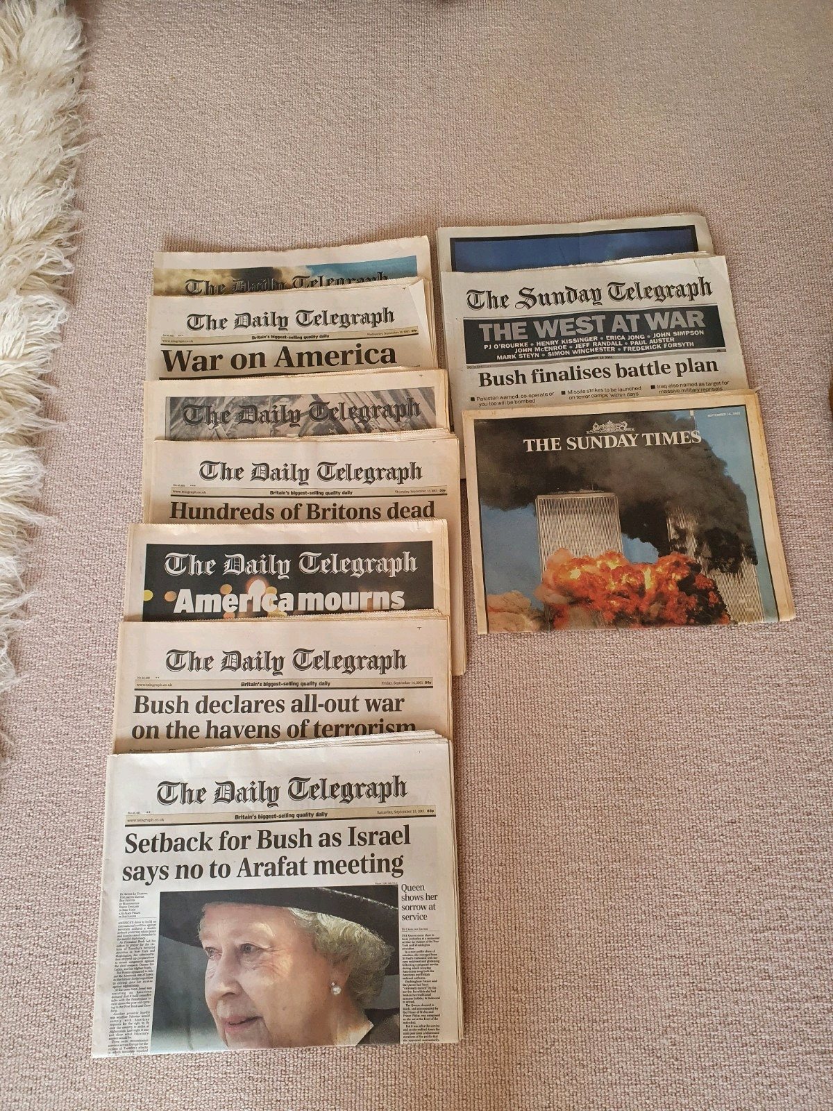 8 x UK Newspapers Documenting Aftermath of World Trade Centre Attacks 9/11