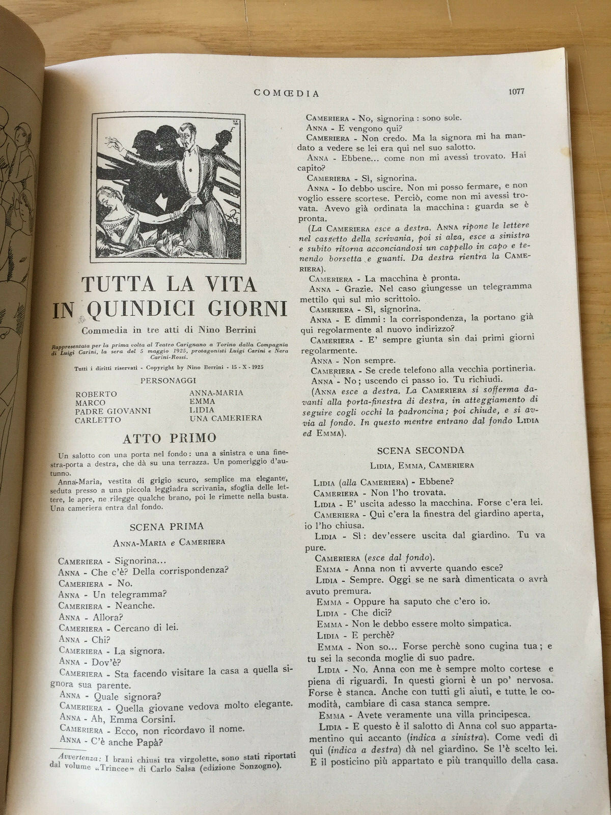 MONDADORI COMEDIA PERIODICO COMEDIA E VITA THEATRALE N° 21 1925 BERRINI 02/19