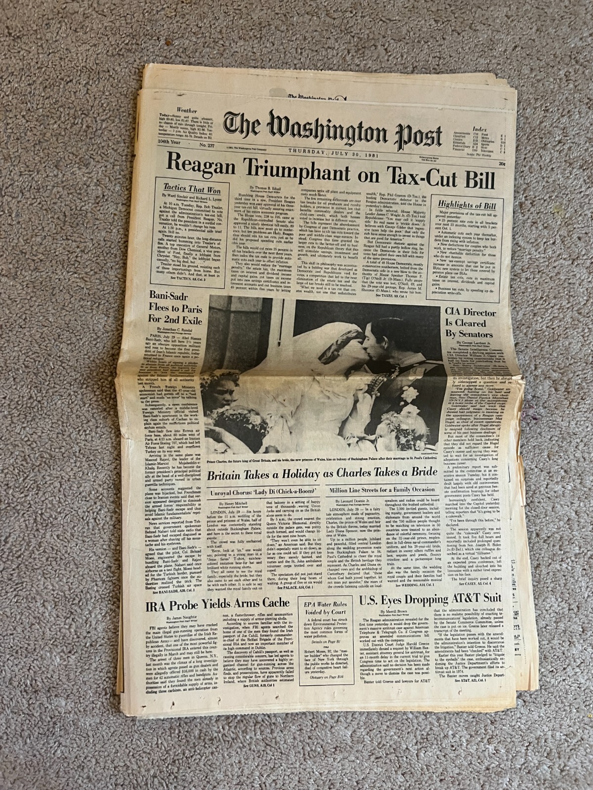 Washington Post July 30, 1981 7/30/81 Royal Wedding Princess Diana & Charles