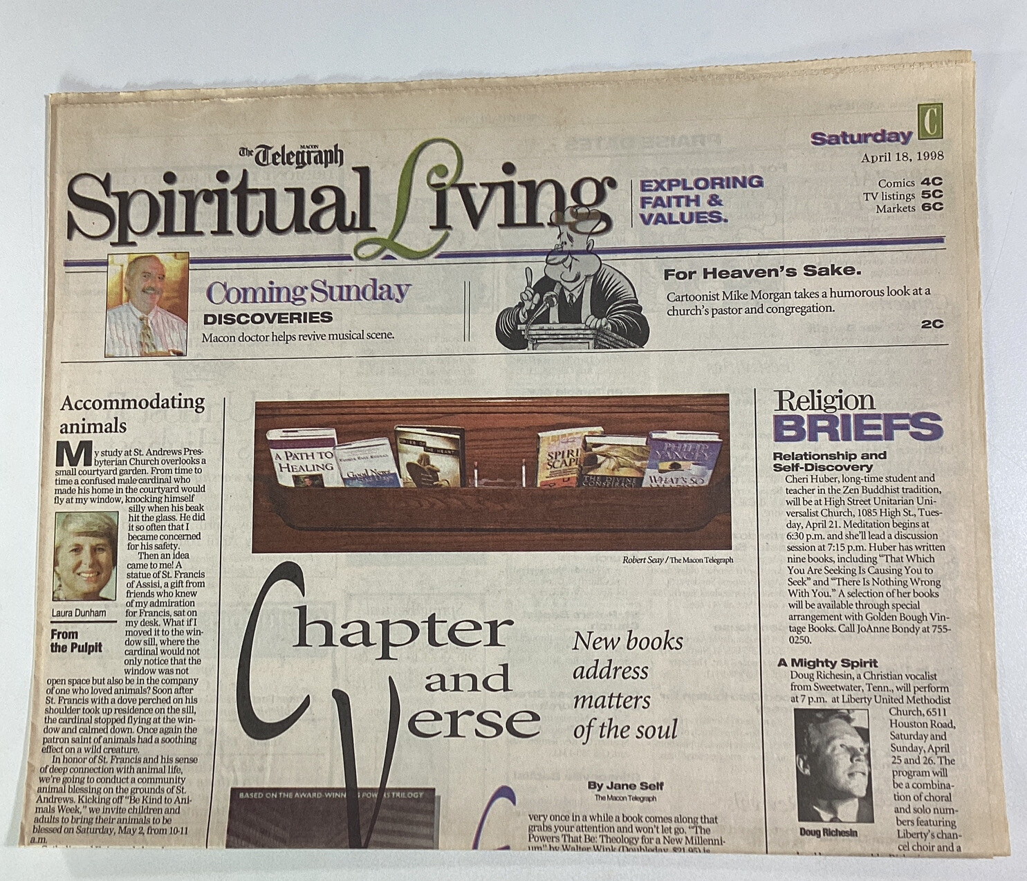 Macon Georgia Telegraph Newspaper April 18, 1998 Religion Dunham Gall Comics