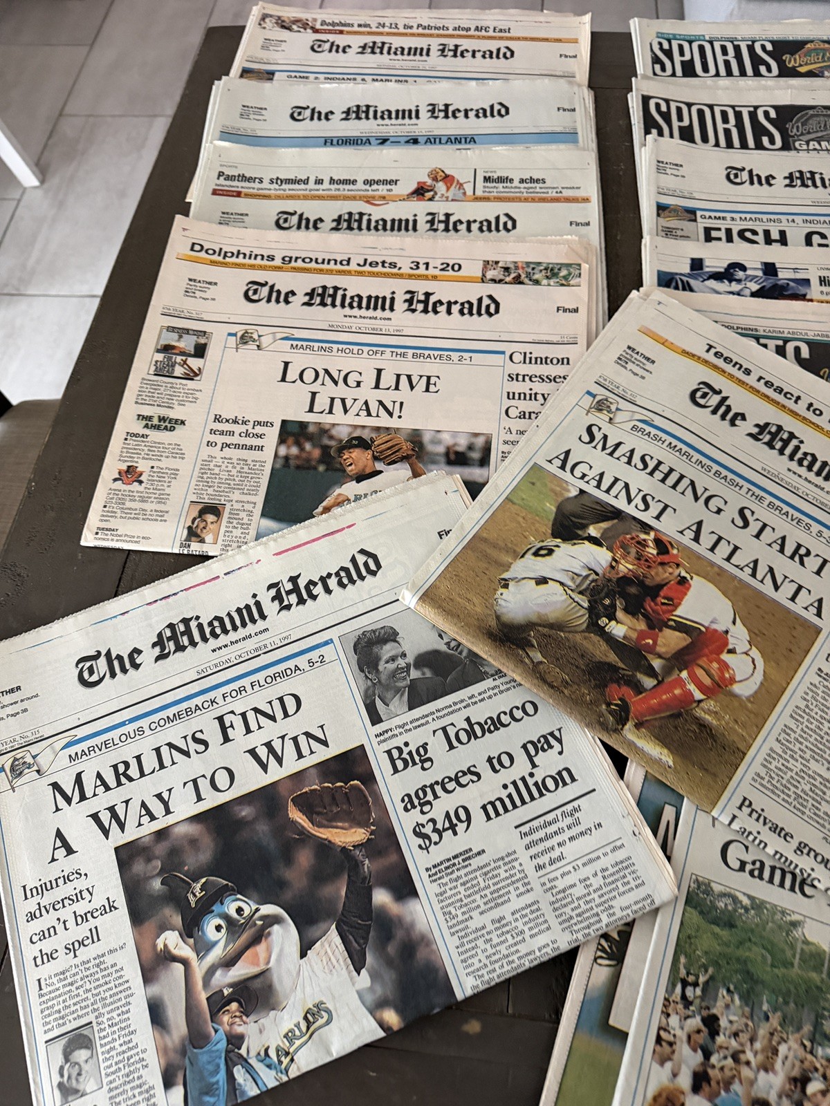 Lot of 17 Florida Marlins World Series Newspaper Headlines Baseball MLB Miami