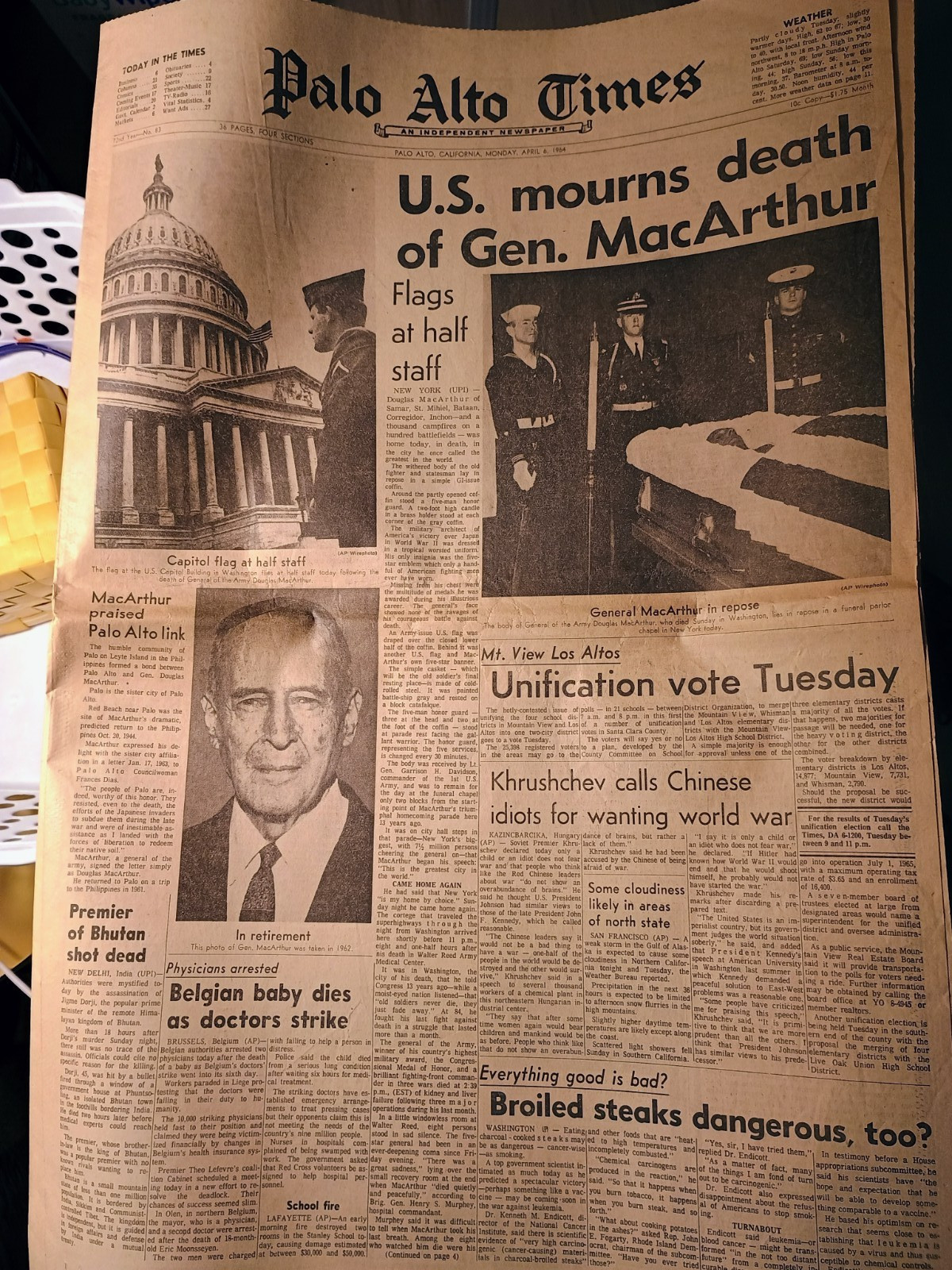 Historic newspapers 1947-1960s – MacArthur Dies, Korean War, UFO, Ike Wins