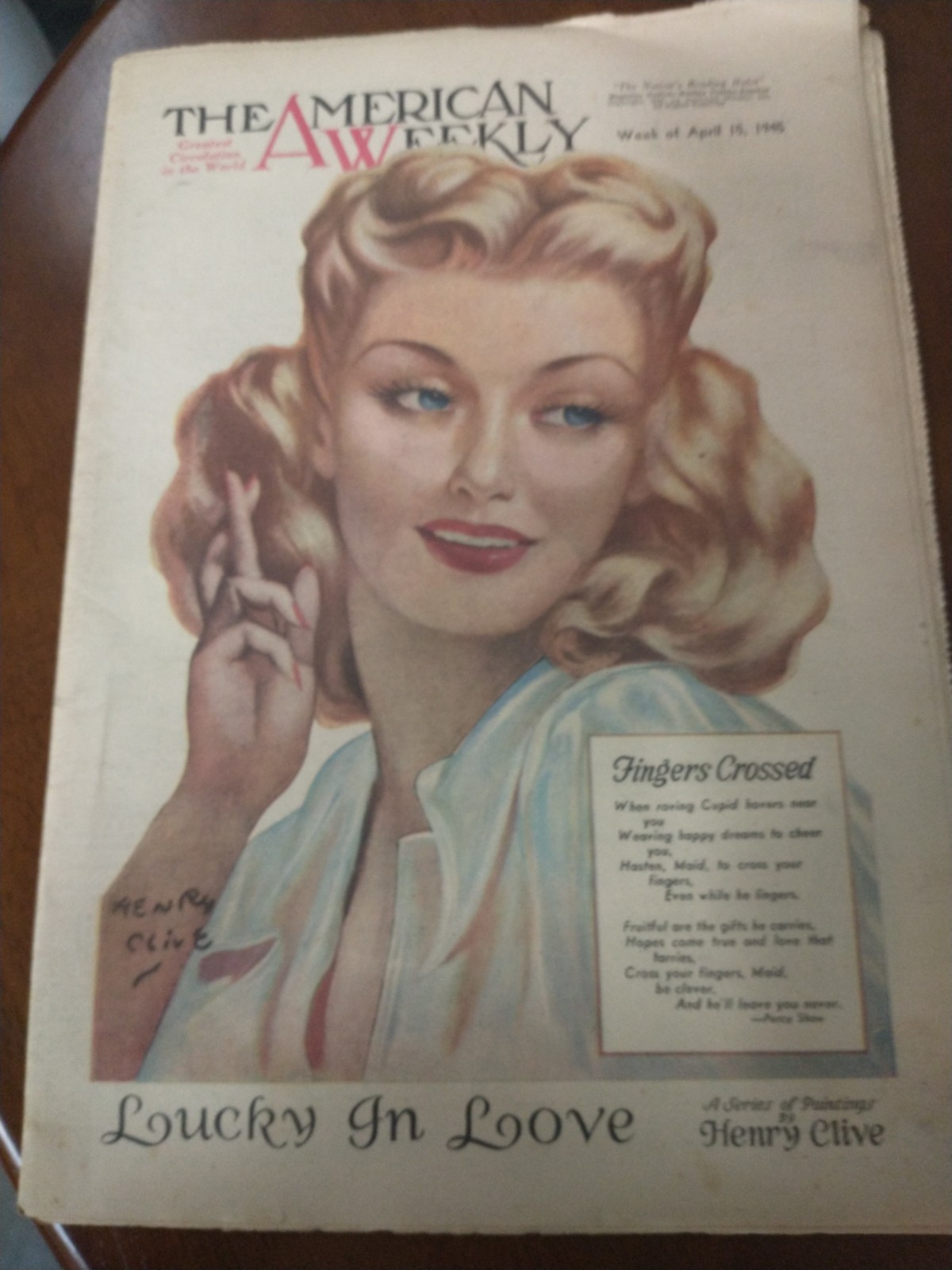 APRIL 15,1945The American Weekly “HENRY CLIVE PAINTINGS COVER