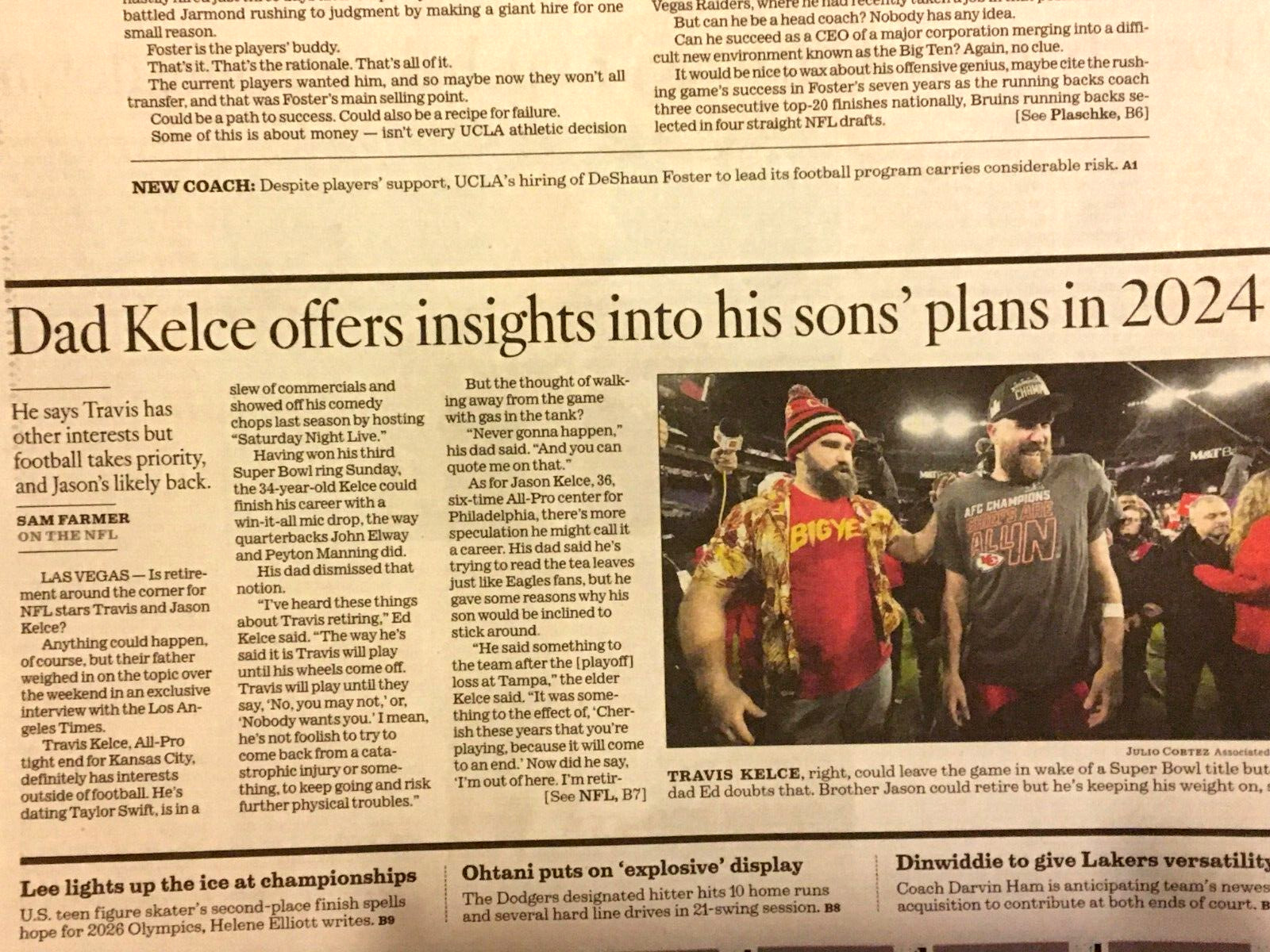 LOS ANGELES TIMES Feb. 13, 2024 TRUMP Biden JASON & TRAVIS KELCE Dodgers Ohtani