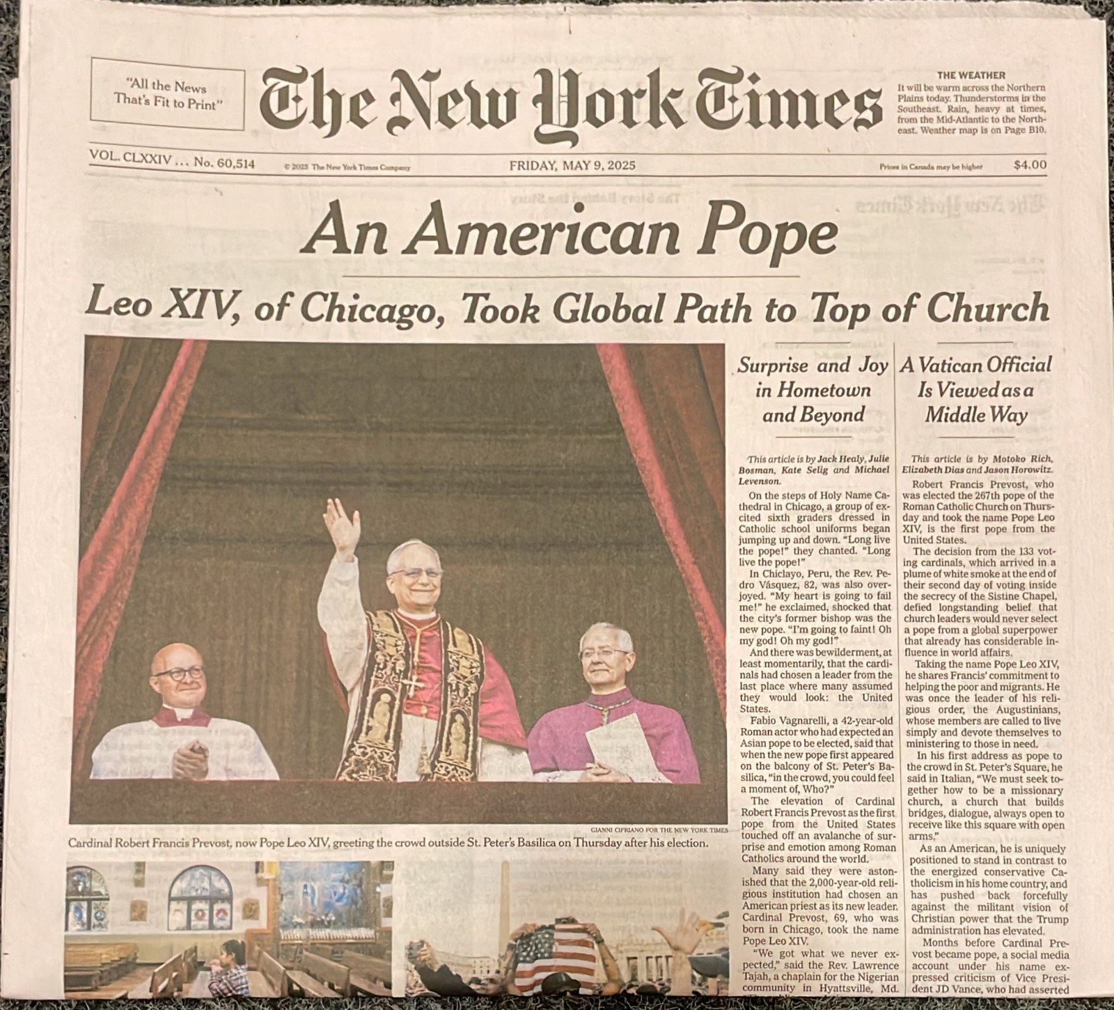 New York Times “An American Pope” May 9, 2025