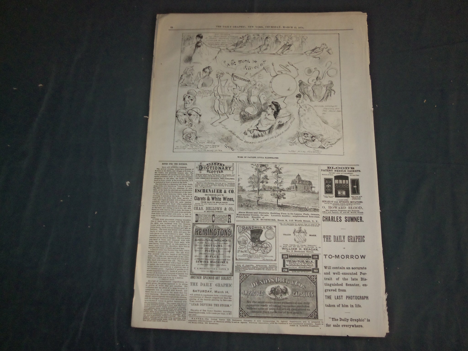 1874 MARCH 16 THE DAILY GRAPHIC NEWSPAPER – VACANT CHAIR IN U.S. SENATE- NT 7653