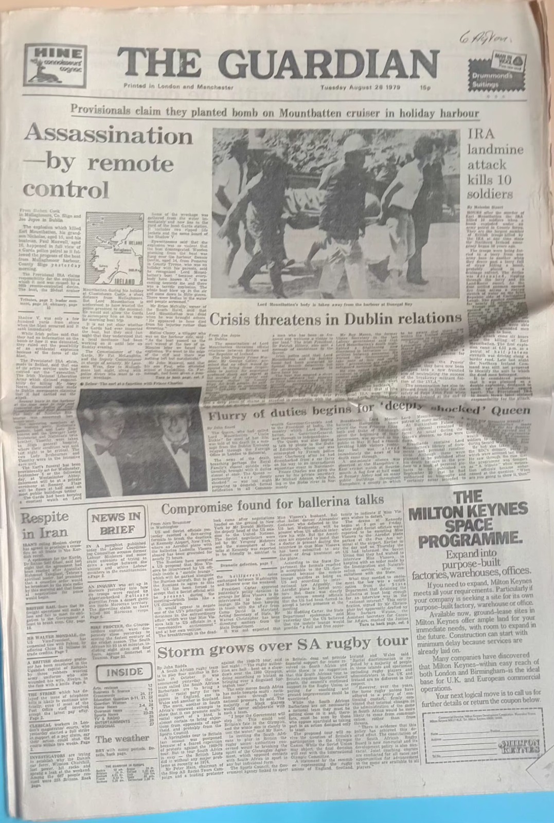 Aug 28 1979 Newspaper Guardian Mountbatten Killed Ira Charles Philip Uncle Bomb