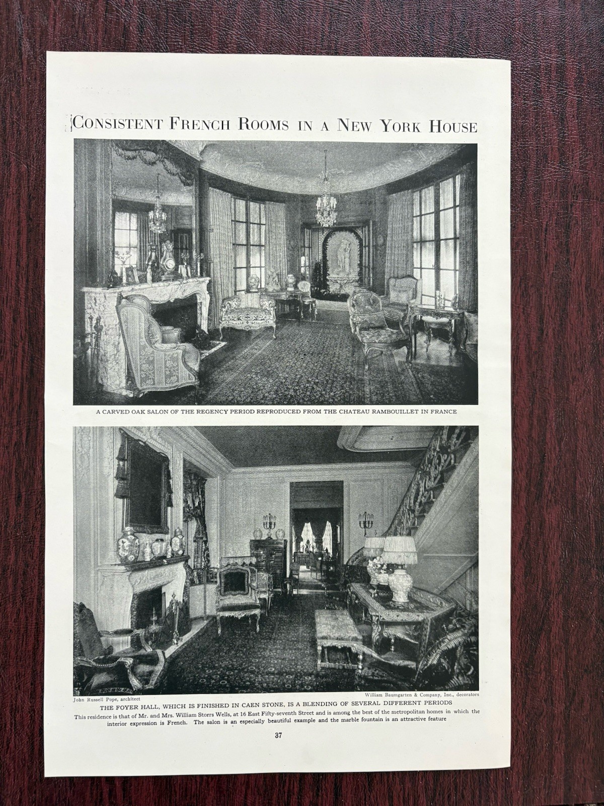 John Russell Pope Architect 16 E. 57th St. New York City Wm. Storrs Wells 1921