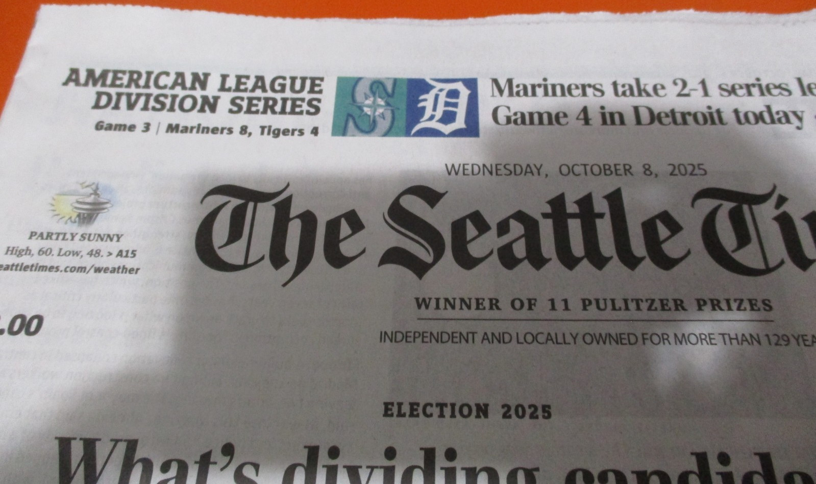 SEATTLE MARINERS 10/08/2025 MLB PLAYOFFS FULL PAPER ALDS GAME 3 WIN CAL #61 (2)
